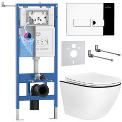 Комплект 6 в 1 RoxenBath (РоксенБаз) StounFix Dual Fresh 964772 система инсталляции для унитазов 710200 + кнопка для инсталляции Caspia 410280CH +подвесной унитаз 530110-01B