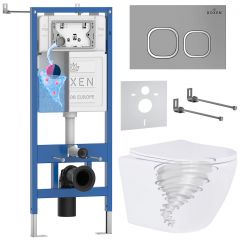 Комплект 6 в 1 RoxenBath (РоксенБаз) StounFix Dual Fresh 968387 система инсталляции для унитазов 710200 + кнопка для инсталляции Santi 410280M +подвесной унитаз 530205-01