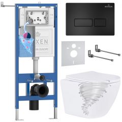 Комплект 6 в 1 RoxenBath (РоксенБаз) StounFix Dual Fresh 968313 система инсталляции для унитазов 710200 + кнопка для инсталляции Caspia 410280B +подвесной унитаз 530205-01