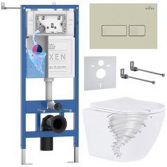 Комплект 6 в 1 RoxenBath (РоксенБаз) StounFix Dual Fresh 968326 система инсталляции для унитазов 710200 + кнопка для инсталляции Caspia 410280BG +подвесной унитаз 530205-01