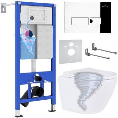 Комплект 6 в 1 RoxenBath (РоксенБаз) StounFix Dual Fresh 968316 система инсталляции для унитазов 710200 + кнопка для инсталляции Caspia 410280CH +подвесной унитаз 530205-01