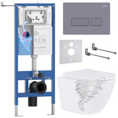 Комплект 6 в 1 RoxenBath (РоксенБаз) StounFix Dual Fresh 968330 система инсталляции для унитазов 710200 + кнопка для инсталляции Caspia 410280DG +подвесной унитаз 530205-01