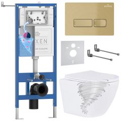 Комплект 6 в 1 RoxenBath (РоксенБаз) StounFix Dual Fresh 968332 система инсталляции для унитазов 710200 + кнопка для инсталляции Caspia 410280GB +подвесной унитаз 530205-01