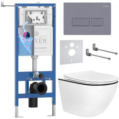 Комплект 6 в 1 RoxenBath (РоксенБаз) StounFix Dual Fresh 964800 система инсталляции для унитазов 710200 + кнопка для инсталляции Caspia 410280M +подвесной унитаз 530110-01B