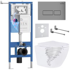 Комплект 6 в 1 RoxenBath (РоксенБаз) StounFix Dual Fresh 968322 система инсталляции для унитазов 710200 + кнопка для инсталляции Caspia 410280M +подвесной унитаз 530205-01