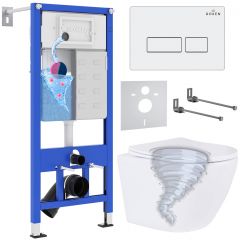 Комплект 6 в 1 RoxenBath (РоксенБаз) StounFix Dual Fresh 968303 система инсталляции для унитазов 710200 + кнопка для инсталляции Caspia 410280W +подвесной унитаз 530205-01