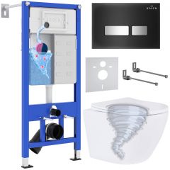 Комплект 6 в 1 RoxenBath (РоксенБаз) StounFix Dual Fresh 968397 система инсталляции для унитазов 710200 + кнопка для инсталляции Glass 430280B +подвесной унитаз 530205-01
