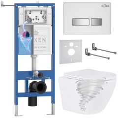 Комплект 6 в 1 RoxenBath (РоксенБаз) StounFix Dual Fresh 968395 система инсталляции для унитазов 710200 + кнопка для инсталляции Glass 430280W +подвесной унитаз 530205-01