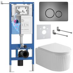 Комплект 6 в 1 RoxenBath (РоксенБаз) StounFix Dual Fresh 968390 система инсталляции для унитазов 710200 + кнопка для инсталляции Steel 420260G +подвесной унитаз 530205-01