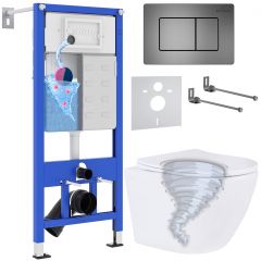 Комплект 6 в 1 RoxenBath (РоксенБаз) StounFix Dual Fresh 968391 система инсталляции для унитазов 710200 + кнопка для инсталляции Steel 420280G +подвесной унитаз 530205-01