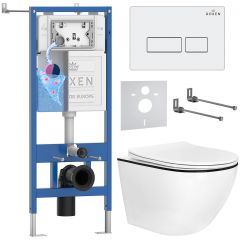 Комплект 6 в 1 RoxenBath (РоксенБаз) StounFix Dual Fresh 964744 система инсталляции для унитазов 710200 + кнопка для инсталляции Caspia 410280W +подвесной унитаз 530110-01B