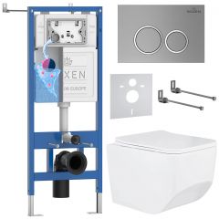 Комплект 6 в 1 RoxenBath (РоксенБаз) StounFix Dual Fresh 532055 система инсталляции для унитазов 710200 + кнопка для инсталляции Santi 410260M +подвесной унитаз 530145-01