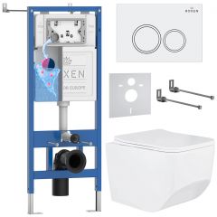 Комплект 6 в 1 RoxenBath (РоксенБаз) StounFix Dual Fresh 506177 система инсталляции для унитазов 710200 + кнопка для инсталляции Santi 410260W +подвесной унитаз 530145-01