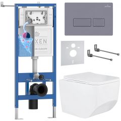 Комплект 6 в 1 RoxenBath (РоксенБаз) StounFix Dual Fresh 966786 система инсталляции для унитазов 710200 + кнопка для инсталляции Caspia 410280DG +подвесной унитаз 530145-01