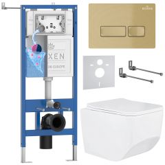 Комплект 6 в 1 RoxenBath (РоксенБаз) StounFix Dual Fresh 968081 система инсталляции для унитазов 710200 + кнопка для инсталляции Caspia 410280GВ +подвесной унитаз 530145-01