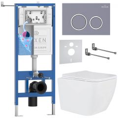 Комплект 6 в 1 RoxenBath (РоксенБаз) StounFix Dual Fresh 966075 система инсталляции для унитазов 710200 + кнопка для инсталляции Santi 410260DG +подвесной унитаз 530135-01