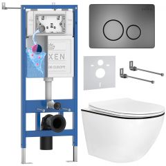 Комплект 6 в 1 RoxenBath (РоксенБаз) StounFix Dual Fresh 964894 система инсталляции для унитазов 710200 + кнопка для инсталляции Steel 420260G +подвесной унитаз 530110-01B
