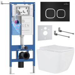 Комплект 6 в 1 RoxenBath (РоксенБаз) StounFix Dual Fresh 543879 система инсталляции для унитазов 710200 + кнопка для инсталляции Santi 410280B +подвесной унитаз 530135-01