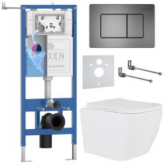 Комплект 6 в 1 RoxenBath (РоксенБаз) StounFix Dual Fresh 616329 система инсталляции для унитазов 710200 + кнопка для инсталляции Steel 420280G +подвесной унитаз 530135-01