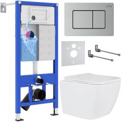 Комплект 6 в 1 RoxenBath (РоксенБаз) StounFix Dual Fresh 968436 система инсталляции для унитазов 710200 + кнопка для инсталляции Steel 420280S +подвесной унитаз 530135-01