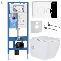 Комплект 6 в 1 RoxenBath (РоксенБаз) StounFix Dual Fresh 521082 система инсталляции для унитазов 710200 + кнопка для инсталляции Santi 410260CH +подвесной унитаз 530135-01X