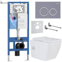 Комплект 6 в 1 RoxenBath (РоксенБаз) StounFix Dual Fresh 966127 система инсталляции для унитазов 710200 + кнопка для инсталляции Santi 410260DG +подвесной унитаз 530135-01X