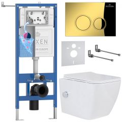 Комплект 6 в 1 RoxenBath (РоксенБаз) StounFix Dual Fresh 968094 система инсталляции для унитазов 710200 + кнопка для инсталляции Santi 410260G +подвесной унитаз 530135-01X