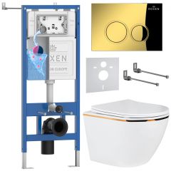 Комплект 6 в 1 RoxenBath (РоксенБаз) StounFix Dual Fresh 968092 система инсталляции для унитазов 710200 + кнопка для инсталляции Santi 410260G +подвесной унитаз 530110-01G
