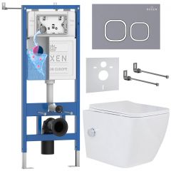 Комплект 6 в 1 RoxenBath (РоксенБаз) StounFix Dual Fresh 966426 система инсталляции для унитазов 710200 + кнопка для инсталляции Santi 410280DG +подвесной унитаз 530135-01X