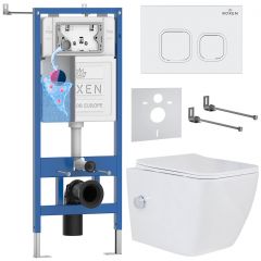 Комплект 6 в 1 RoxenBath (РоксенБаз) StounFix Dual Fresh 542448 система инсталляции для унитазов 710200 + кнопка для инсталляции Santi 410280W +подвесной унитаз 530135-01X