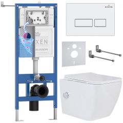 Комплект 6 в 1 RoxenBath (РоксенБаз) StounFix Dual Fresh 577477 система инсталляции для унитазов 710200 + кнопка для инсталляции Caspia 410280W +подвесной унитаз 530135-01X