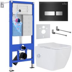 Комплект 6 в 1 RoxenBath (РоксенБаз) StounFix Dual Fresh 649838 система инсталляции для унитазов 710200 + кнопка для инсталляции Glass 430280B +подвесной унитаз 530135-01X