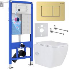 Комплект 6 в 1 RoxenBath (РоксенБаз) StounFix Dual Fresh 968472 система инсталляции для унитазов 710200 + кнопка для инсталляции Steel 420280GB +подвесной унитаз 530135-01X