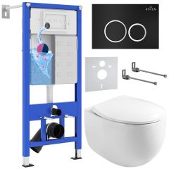 Комплект 6 в 1 RoxenBath (РоксенБаз) StounFix Dual Fresh 964010 система инсталляции для унитазов 710200 + кнопка для инсталляции Santi 410260B +подвесной унитаз 530170-01