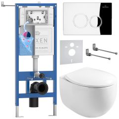 Комплект 6 в 1 RoxenBath (РоксенБаз) StounFix Dual Fresh 964032 система инсталляции для унитазов 710200 + кнопка для инсталляции Santi 410260CH +подвесной унитаз 530170-01
