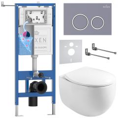Комплект 6 в 1 RoxenBath (РоксенБаз) StounFix Dual Fresh 966160 система инсталляции для унитазов 710200 + кнопка для инсталляции Santi 410260DG +подвесной унитаз 530170-01