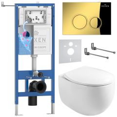 Комплект 6 в 1 RoxenBath (РоксенБаз) StounFix Dual Fresh 968031 система инсталляции для унитазов 710200 + кнопка для инсталляции Santi 410260G +подвесной унитаз 530170-01