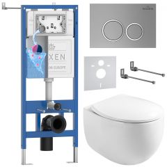 Комплект 6 в 1 RoxenBath (РоксенБаз) StounFix Dual Fresh 964076 система инсталляции для унитазов 710200 + кнопка для инсталляции Santi 410260M +подвесной унитаз 530170-01