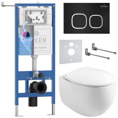 Комплект 6 в 1 RoxenBath (РоксенБаз) StounFix Dual Fresh 964079 система инсталляции для унитазов 710200 + кнопка для инсталляции Santi 410280B +подвесной унитаз 530170-01