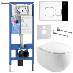 Комплект 6 в 1 RoxenBath (РоксенБаз) StounFix Dual Fresh 964100 система инсталляции для унитазов 710200 + кнопка для инсталляции Santi 410280CH +подвесной унитаз 530170-01