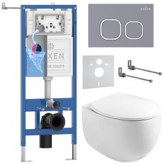 Комплект 6 в 1 RoxenBath (РоксенБаз) StounFix Dual Fresh 966436 система инсталляции для унитазов 710200 + кнопка для инсталляции Santi 410280DG +подвесной унитаз 530170-01