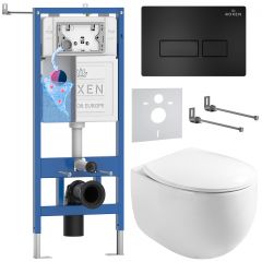 Комплект 6 в 1 RoxenBath (РоксенБаз) StounFix Dual Fresh 964195 система инсталляции для унитазов 710200 + кнопка для инсталляции Caspia 410280B +подвесной унитаз 530170-01