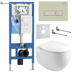 Комплект 6 в 1 RoxenBath (РоксенБаз) StounFix Dual Fresh 966706 система инсталляции для унитазов 710200 + кнопка для инсталляции Caspia 410280BG +подвесной унитаз 530170-01