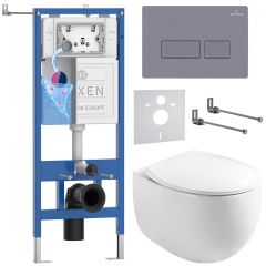 Комплект 6 в 1 RoxenBath (РоксенБаз) StounFix Dual Fresh 966842 система инсталляции для унитазов 710200 + кнопка для инсталляции Caspia 410280DG +подвесной унитаз 530170-01