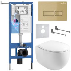 Комплект 6 в 1 RoxenBath (РоксенБаз) StounFix Dual Fresh 968085 система инсталляции для унитазов 710200 + кнопка для инсталляции Caspia 410280GВ +подвесной унитаз 530170-01