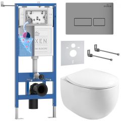 Комплект 6 в 1 RoxenBath (РоксенБаз) StounFix Dual Fresh 964210 система инсталляции для унитазов 710200 + кнопка для инсталляции Caspia 410280M +подвесной унитаз 530170-01