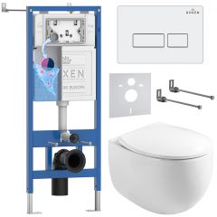 Комплект 6 в 1 RoxenBath (РоксенБаз) StounFix Dual Fresh 964170 система инсталляции для унитазов 710200 + кнопка для инсталляции Caspia 410280W +подвесной унитаз 530170-01