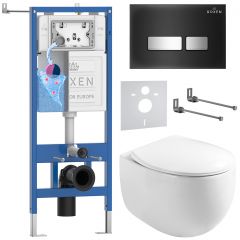 Комплект 6 в 1 RoxenBath (РоксенБаз) StounFix Dual Fresh 964256 система инсталляции для унитазов 710200 + кнопка для инсталляции Glass 430280B +подвесной унитаз 530170-01