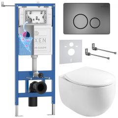 Комплект 6 в 1 RoxenBath (РоксенБаз) StounFix Dual Fresh 964237 система инсталляции для унитазов 710200 + кнопка для инсталляции Steel 420260G +подвесной унитаз 530170-01