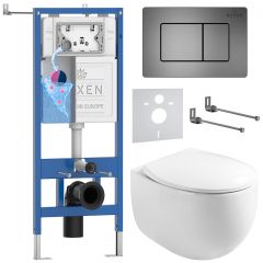 Комплект 6 в 1 RoxenBath (РоксенБаз) StounFix Dual Fresh 964215 система инсталляции для унитазов 710200 + кнопка для инсталляции Steel 420280G +подвесной унитаз 530170-01